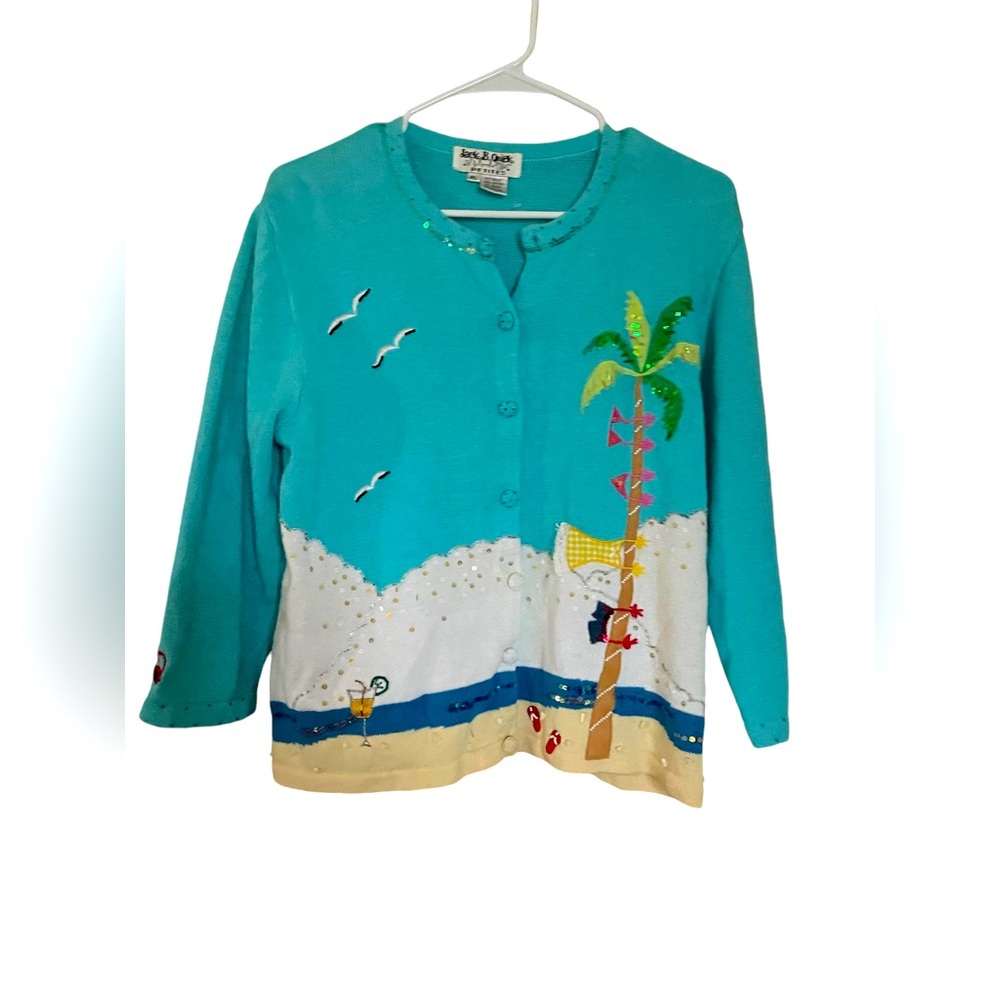 Vintage Jack B. Quick Petite Cardigan Sweater Tropical Beach Vacation Detail